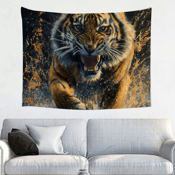 RKSupls Christmas Tapestry Wall Art, Fierce Tiger Hanging Tapestry Decoration for New Year Bedroom, Living Room, Dorm, Apartment Home Decor,40*30in