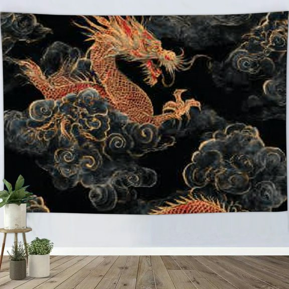 RKSupls Christmas Tapestry Wall Art, Fiery Dragon Hanging Tapestry Decoration for Happy New Year Bedroom, Living Room, Dorm, Apartment Home Decor,80*60in