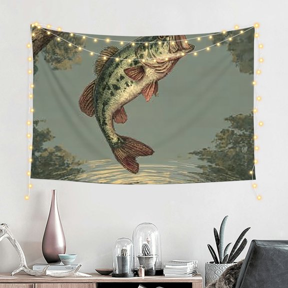 RKSupls Christmas Tapestry Wall Art, Fishing Sign Hanging Tapestry Decoration for Happy New Year Bedroom, Living Room, Dorm, Apartment Home Decor,60*40in