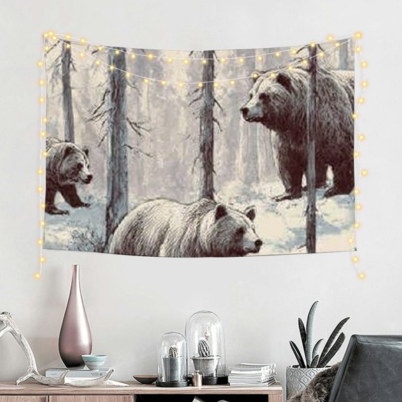 RKSupls Christmas Tapestry Wall Art, Forest Bears Tapestry Decoration for New Year Bedroom, Living Room, Dorm, Apartment Home Decor,60*40in