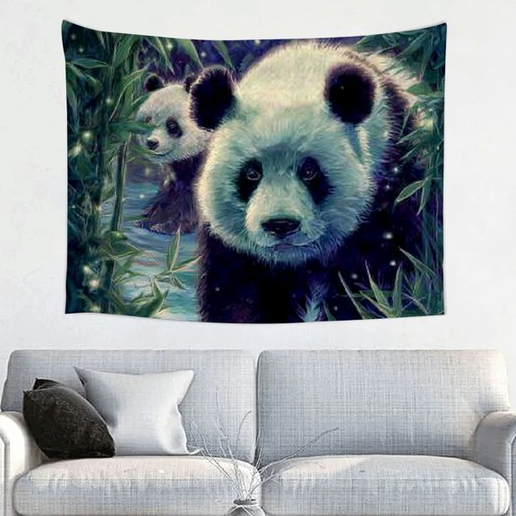 RKSupls Christmas Tapestry Wall Art, Forest Panda Hanging Tapestry Decoration for Happy New Year Bedroom, Living Room, Dorm, Apartment Home Decor,40*30in