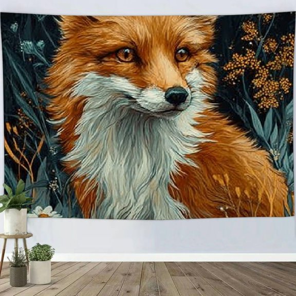 RKSupls Christmas Tapestry Wall Art, Fox Animal Theme Tapestry Decoration for Happy New Year Bedroom, Living Room, Dorm, Apartment Home Decor,80*60in