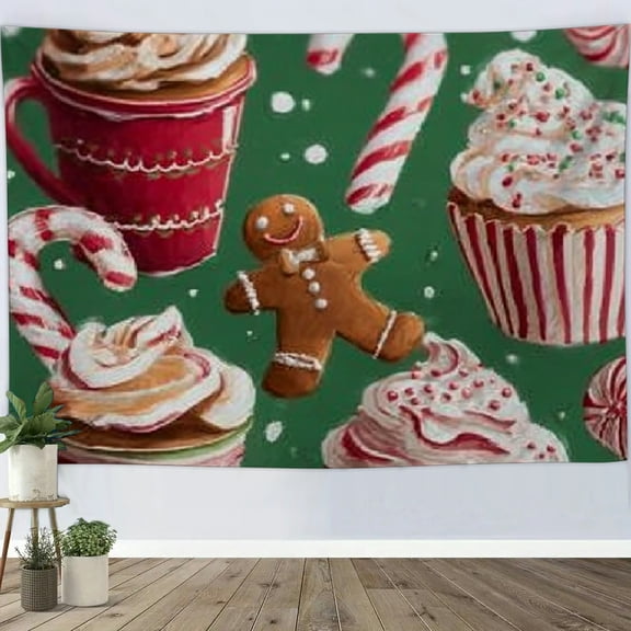 RKSupls Christmas Tapestry Wall Art, Gingerbread Man Signs Christmas Tapestry Decoration for New Year Bedroom, Living Room, Dorm, Apartment Home Decor,80*60in
