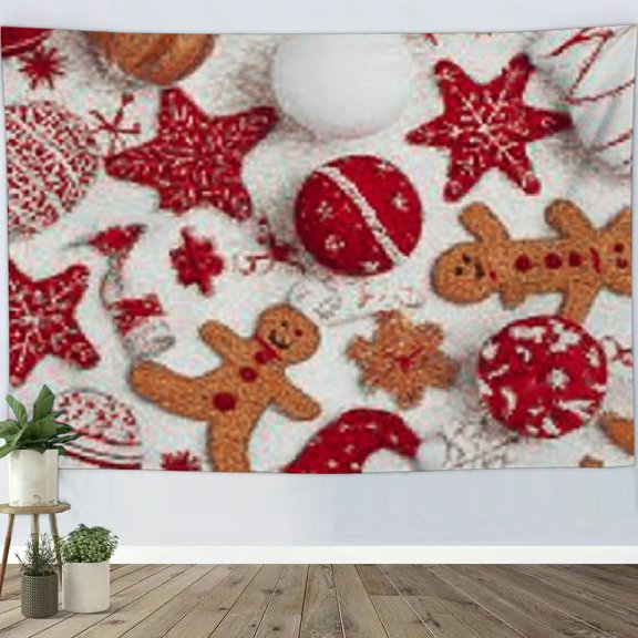 RKSupls Christmas Tapestry Wall Art, Gingerbread Man Star Signs Christmas Hanging Tapestry Decoration for New Year Bedroom, Living Room, Dorm, Apartment Home Decor,80*60in