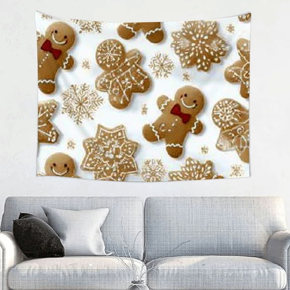 RKSupls Christmas Tapestry Wall Art, Gingerbread Snowflake Christmas Tapestry Decoration for New Year Bedroom, Living Room, Dorm, Apartment Home Decor,40*30in