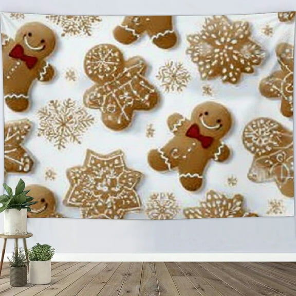 RKSupls Christmas Tapestry Wall Art, Gingerbread Snowflake Christmas Tapestry Decoration for New Year Bedroom, Living Room, Dorm, Apartment Home Decor,80*60in