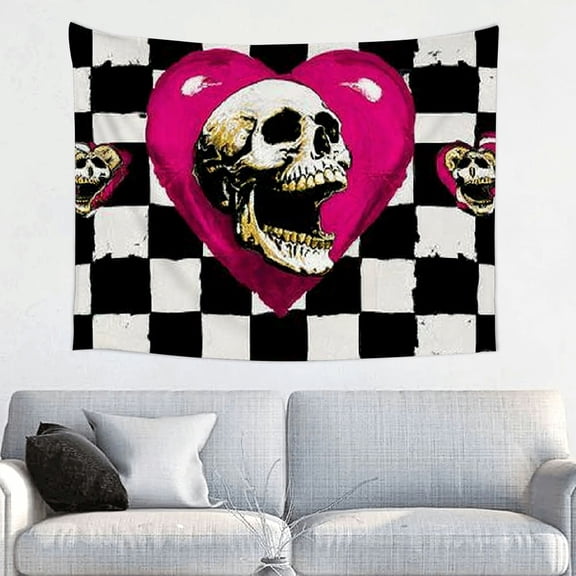 RKSupls Christmas Tapestry Wall Art, Gothic Skull Heart Hanging Tapestry Decoration for New Year Bedroom, Living Room, Dorm, Apartment Home Decor,40*30in