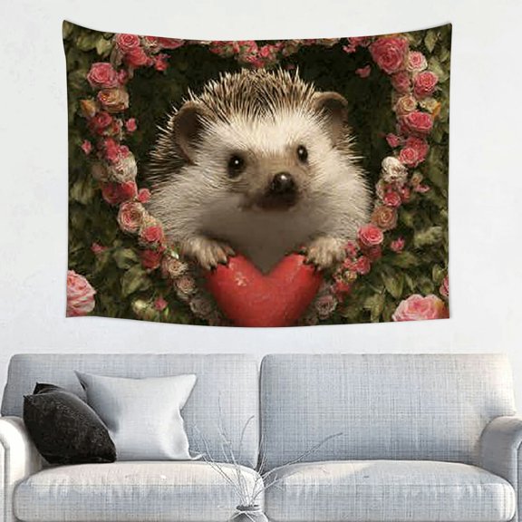 RKSupls Christmas Tapestry Wall Art, Hedgehog Floral Hanging Tapestry Decoration for Happy New Year Bedroom, Living Room, Dorm, Apartment Home Decor,40*30in