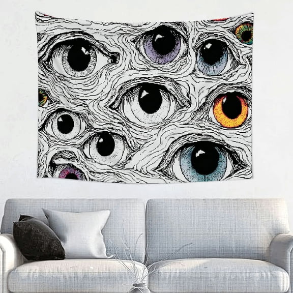 RKSupls Christmas Tapestry Wall Art, Horror Eyeball Hanging Tapestry Decoration for Happy New Year Bedroom, Living Room, Dorm, Apartment Home Decor,40*30in