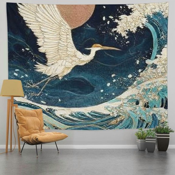 RKSupls Christmas Tapestry Wall Art, Japanese Crane Tapestry Decoration for New Year Bedroom, Living Room, Dorm, Apartment Home Decor,60*50in