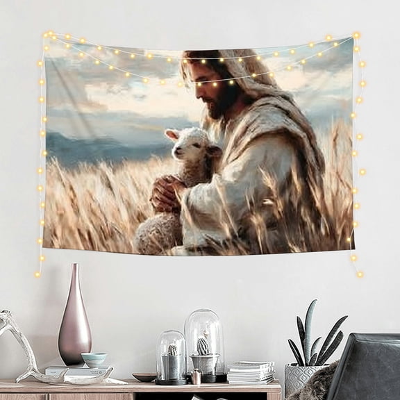RKSupls Christmas Tapestry Wall Art, Jesus Lamb Hanging Tapestry Decoration for Happy New Year Bedroom, Living Room, Dorm, Apartment Home Decor