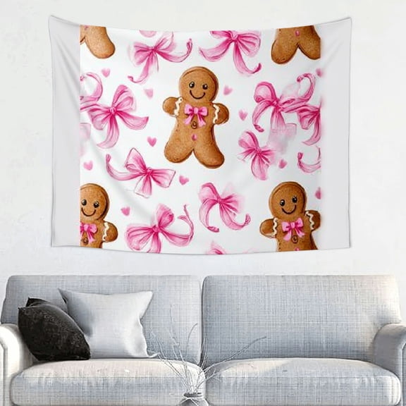 RKSupls Christmas Tapestry Wall Art, Kids Pink Bowknot Hanging Tapestry Decoration for New Year Bedroom, Living Room, Dorm, Apartment Home Decor