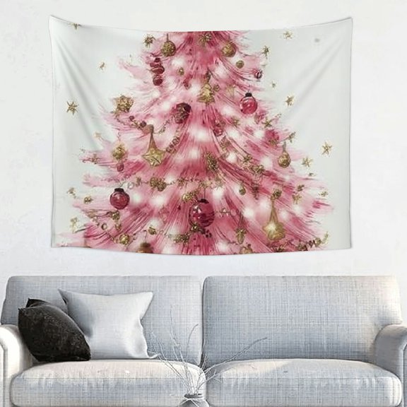 RKSupls Christmas Tapestry Wall Art, Pink Bell Christmas Tree Tapestry Decoration for New Year Bedroom, Living Room, Dorm, Apartment Home Decor,40*30in