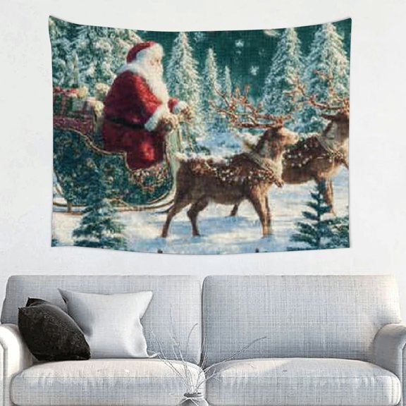 RKSupls Christmas Tapestry Wall Art, Santa Claus Sleigh Theme Christmas Tapestry Decoration for New Year Bedroom, Living Room, Dorm, Apartment Home Decor,40*30in