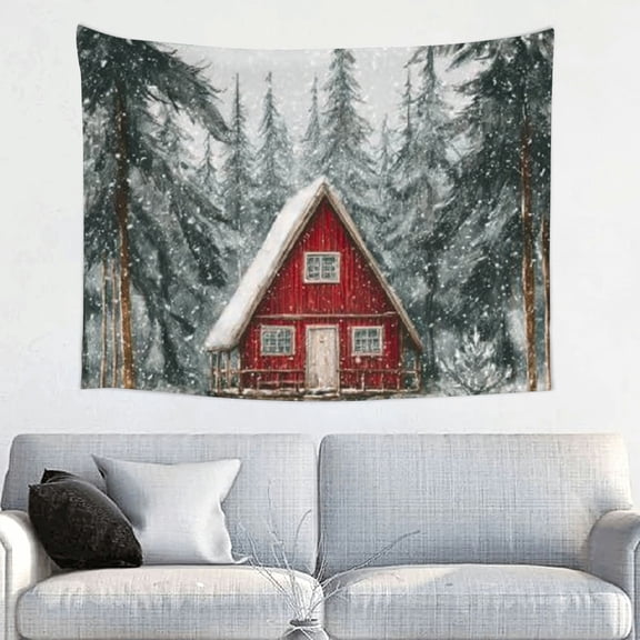 RKSupls Christmas Tapestry Wall Art, Snowy Farmhouse Winter Hanging Tapestry Decoration for New Year Bedroom, Living Room, Dorm, Apartment Home Decor,40*30in