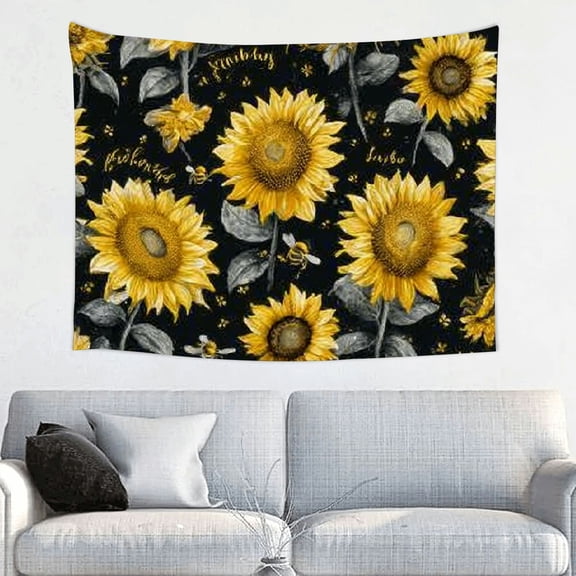 RKSupls Christmas Tapestry Wall Art, Sunflower Bee Hanging Tapestry Decoration for Happy New Year Bedroom, Living Room, Dorm, Apartment Home Decor,40*30in