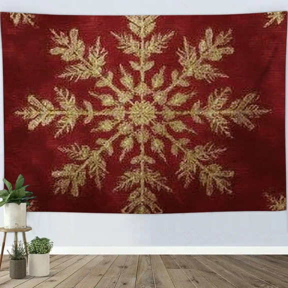 RKSupls Christmas Tapestry Wall Art, Winter Gold Snowflakes Hanging Tapestry Decoration for Happy New Year Bedroom, Living Room, Dorm, Apartment Home Decor,80*60in