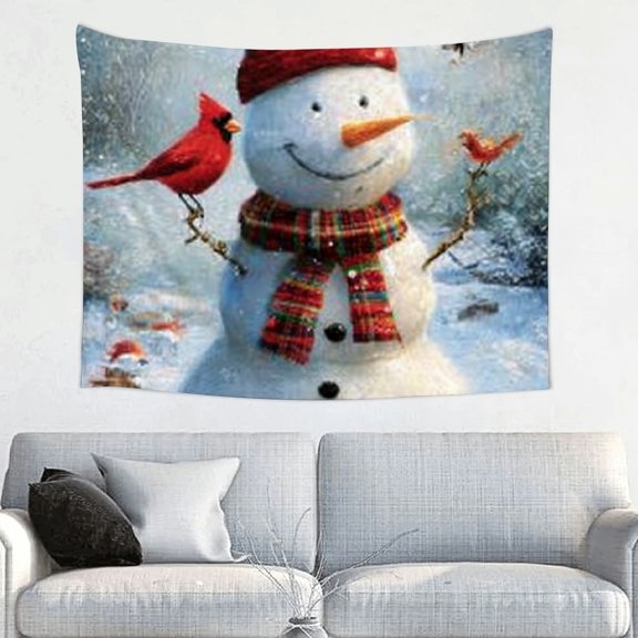 RKSupls Christmas Tapestry Wall Art, Winter Snowman Bird Christmas Tapestry Decoration for New Year Bedroom, Living Room, Dorm, Apartment Home Decor,40*30in