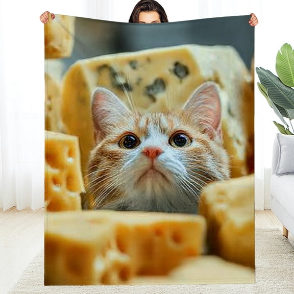 RKSupls Christmas Throw Blanket, Adorable Cheese Cat Soft Flannel Blanket, Fuzzy Warm Cozy Happy New Year Blanket for Couch Bed Home Decor, 40*50in