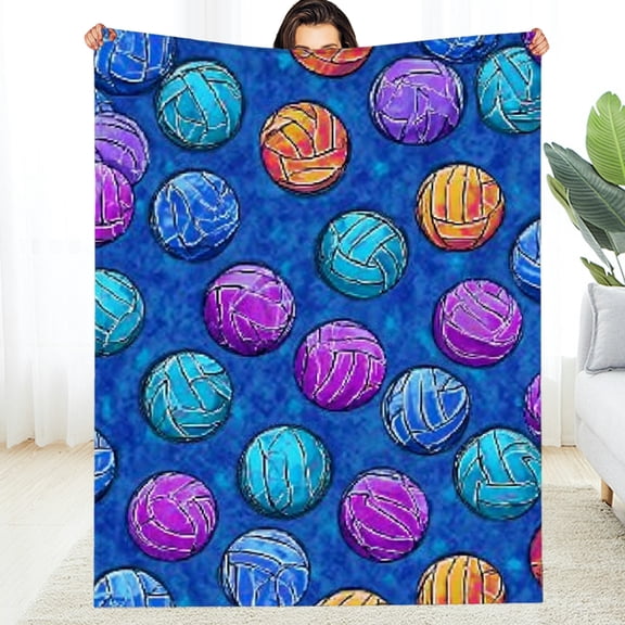 RKSupls Christmas Throw Blanket, Blue Volleyball Soft Flannel Blanket, Fuzzy Warm Cozy Happy New Year Blanket for Couch Bed Home Decor, 30*40in