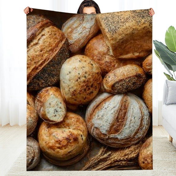 RKSupls Christmas Throw Blanket, Bread Theme Soft Flannel Blanket, Fuzzy Warm Cozy Happy New Year Blanket for Couch Bed Home Decor, 50*60in