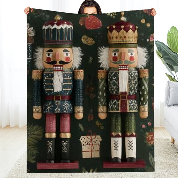 RKSupls Christmas Throw Blanket, Christmas Nutcrackers Theme Soft Flannel Blanket, Fuzzy Warm Cozy Happy New Year Blanket for Couch Bed Home Decor, 30*40in