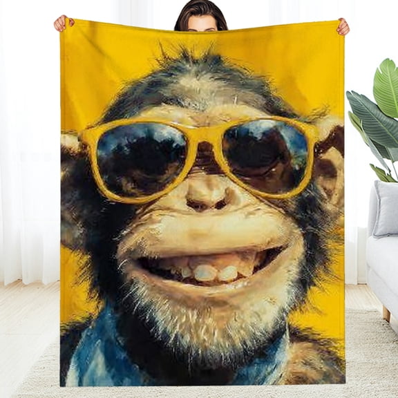RKSupls Christmas Throw Blanket, Cool Monkey Soft Flannel Blanket, Fuzzy Warm Cozy Happy New Year Blanket for Couch Bed Home Decor, 60*80in