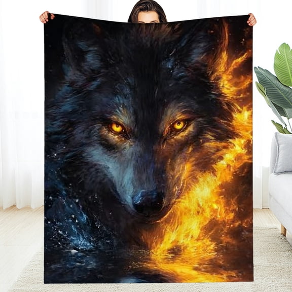 RKSupls Christmas Throw Blanket, Cool Wolf Soft Flannel Blanket, Fuzzy Warm Cozy New Year Winter Blanket for Couch Bed Home Decor, 30*40in