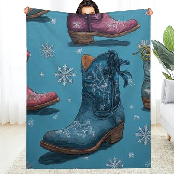 RKSupls Christmas Throw Blanket, Cowgirl Boots Soft Flannel Blanket, Fuzzy Warm Cozy Happy New Year Blanket for Couch Bed Home Decor, 30*40in