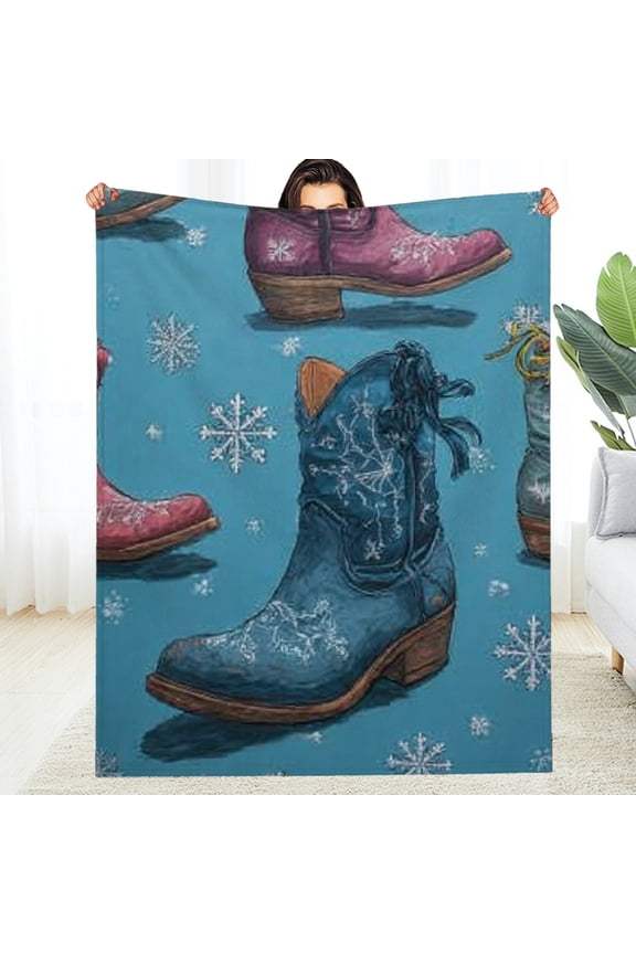 Christmas Throw Blanket, Cowgirl Boots Soft Flannel Blanket, Fuzzy Warm Cozy Happy New Year Blanket for Couch Bed Home Decor, 30*40in
