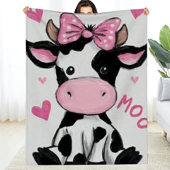 RKSupls Christmas Throw Blanket, Cute Cow Christmas Soft Flannel Blanket, Fuzzy Warm Cozy New Year Winter Blanket for Couch Bed Home Decor, 30*40in