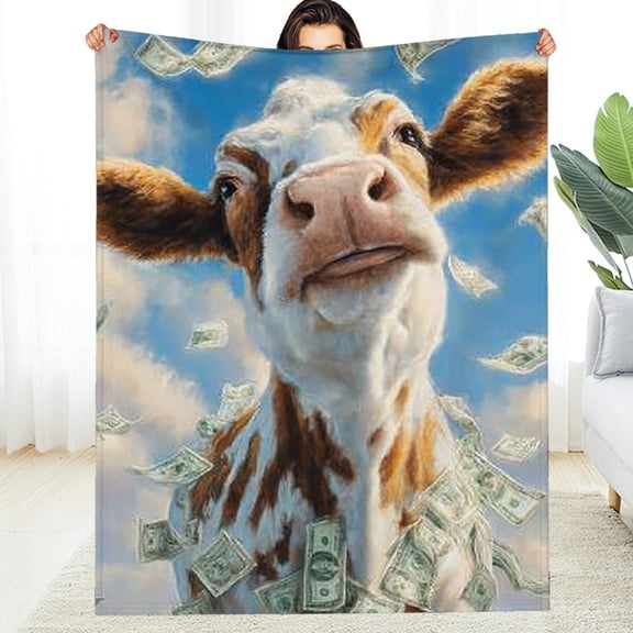 RKSupls Christmas Throw Blanket, Cute Cow Print Soft Flannel Blanket, Fuzzy Warm Cozy Happy New Year Blanket for Couch Bed Home Decor, 30*40in