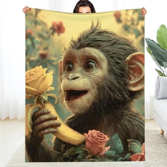 RKSupls Christmas Throw Blanket, Cute Monkey Soft Flannel Blanket, Fuzzy Warm Cozy Happy New Year Blanket for Couch Bed Home Decor, 40*50in