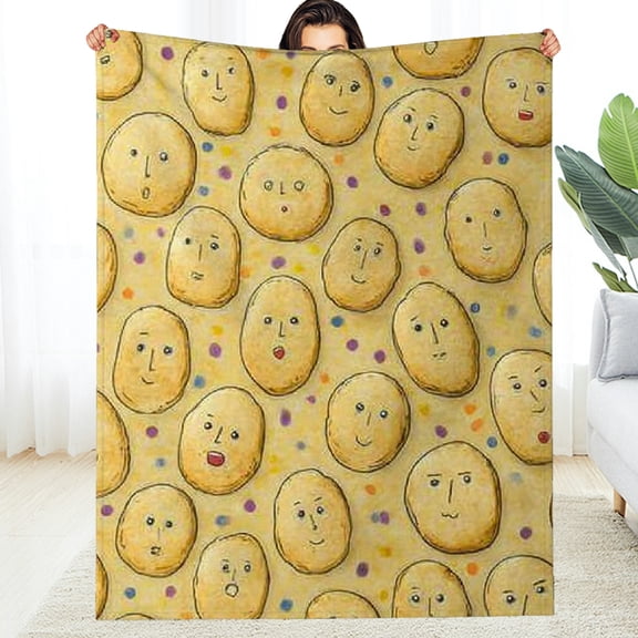 RKSupls Christmas Throw Blanket, Cute Potato Soft Flannel Blanket, Fuzzy Warm Cozy Happy New Year Blanket for Couch Bed Home Decor, 30*40in