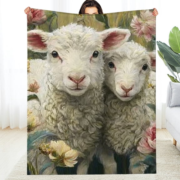 RKSupls Christmas Throw Blanket, Cute Sheep Soft Flannel Blanket, Fuzzy Warm Cozy Happy New Year Blanket for Couch Bed Home Decor, 30*40in