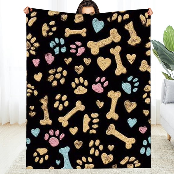 RKSupls Christmas Throw Blanket, Dog Claw Flowers Floral Soft Flannel Blanket, Fuzzy Warm Cozy New Year Winter Blanket for Couch Bed Home Decor,30*40in