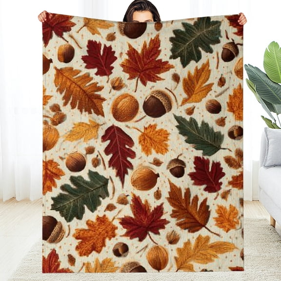 RKSupls Christmas Throw Blanket, Fall Autumn Rugby Maple Soft Flannel Blanket, Fuzzy Warm Cozy Happy New Year Blanket for Couch Bed Home Decor