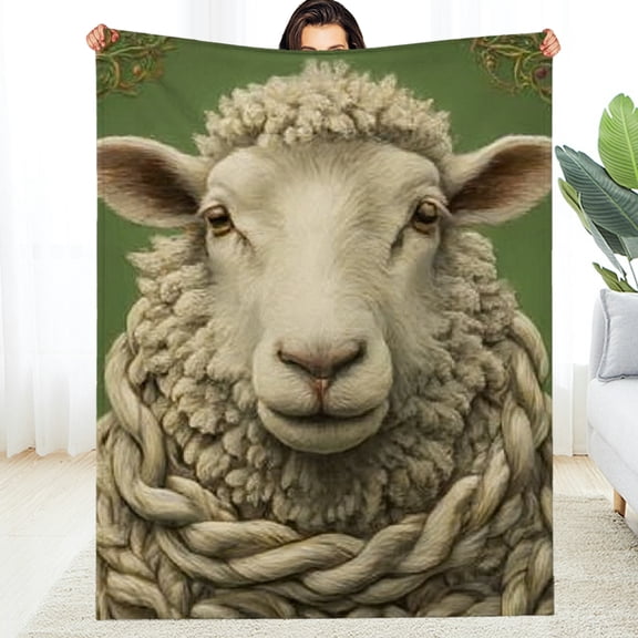 RKSupls Christmas Throw Blanket, Farm Sheep Design Soft Flannel Blanket, Fuzzy Warm Cozy Happy New Year Blanket for Couch Bed Home Decor, 30*40in