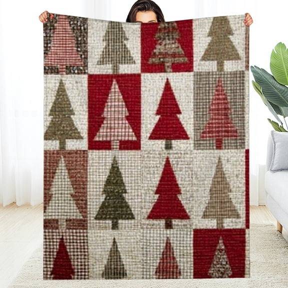 RKSupls Christmas Throw Blanket, Festive Plaid Christmas Tree Soft Flannel Blanket, Fuzzy Warm Cozy Happy New Year Blanket for Couch Bed Home Decor, 30*40in