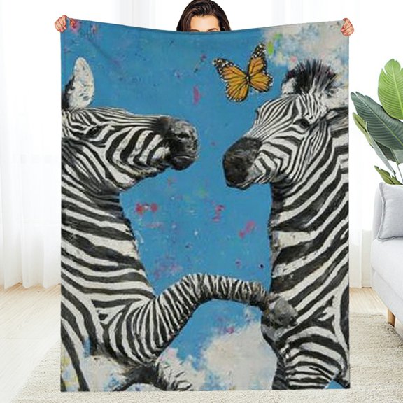 RKSupls Christmas Throw Blanket, Floral Zebra Couple Soft Flannel Blanket, Fuzzy Warm Cozy Happy New Year Blanket for Couch Bed Home Decor, 30*40in
