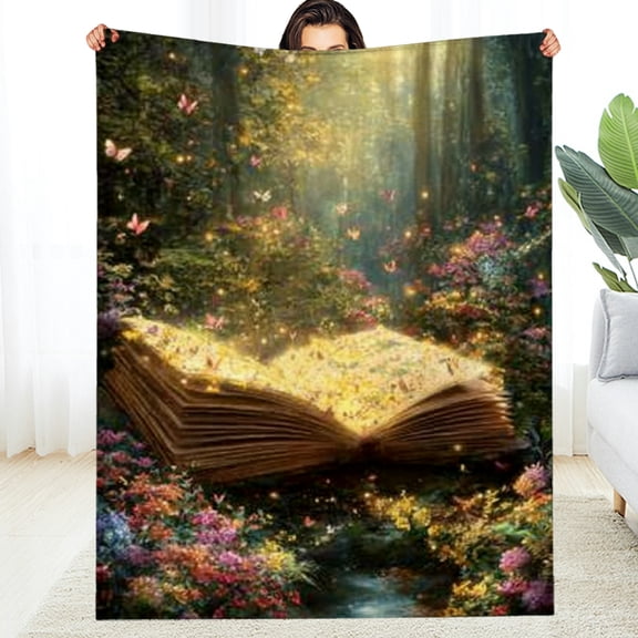 RKSupls Christmas Throw Blanket, Forest Bookk Soft Flannel Blanket, Fuzzy Warm Cozy New Year Winter Blanket for Couch Bed Home Decor, 30*40in