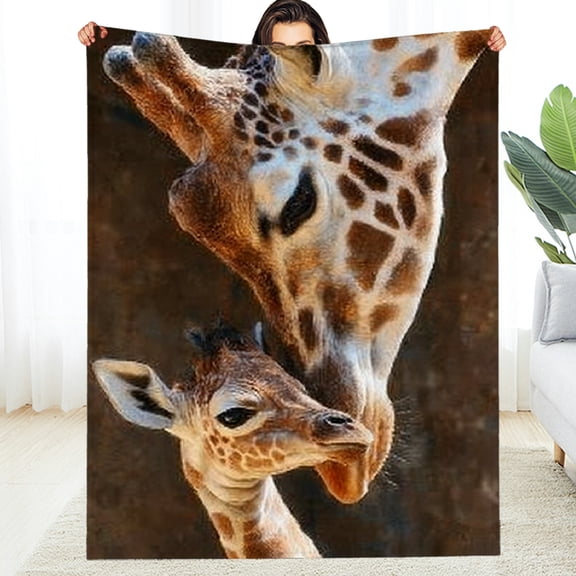 RKSupls Christmas Throw Blanket, Gentle Giraffe Soft Flannel Blanket, Fuzzy Warm Cozy Happy New Year Blanket for Couch Bed Home Travel Decor, 40*50in