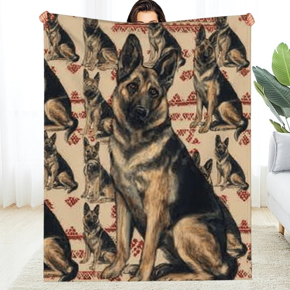 RKSupls Christmas Throw Blanket, German Shepherd Soft Flannel Blanket, Fuzzy Warm Cozy Happy New Year Blanket for Couch Bed Home Decor, 30*40in