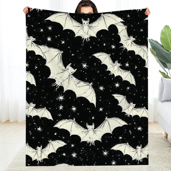 RKSupls Christmas Throw Blanket, Gothic Bats Soft Flannel Blanket, Fuzzy Warm Cozy New Year Winter Blanket for Couch Bed Home Decor,40*50in