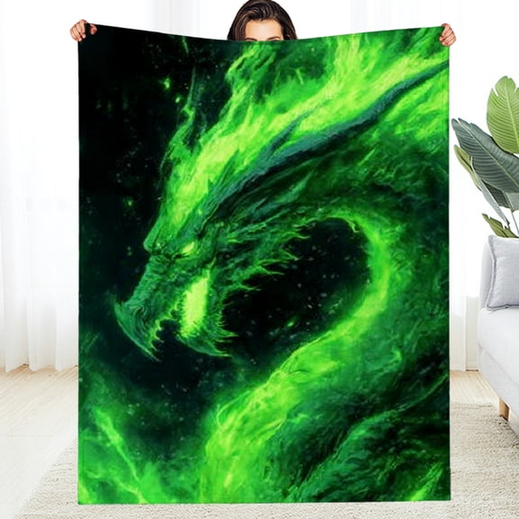 RKSupls Christmas Throw Blanket, Green Dragon Soft Flannel Blanket, Fuzzy Warm Cozy New Year Winter Blanket for Couch Bed Home Decor,60*80in