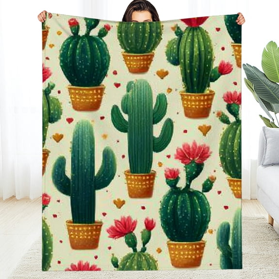RKSupls Christmas Throw Blanket, Green Succulents Soft Flannel Blanket, Fuzzy Warm Cozy Happy New Year Blanket for Couch Bed Home Decor, 30*40in