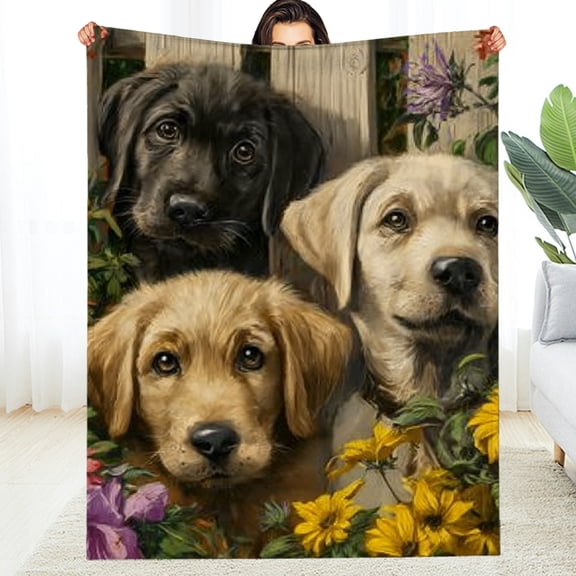 RKSupls Christmas Throw Blanket, Labrador Puppy Soft Flannel Blanket, Fuzzy Warm Cozy Happy New Year Blanket for Couch Bed Home Decor, 30*40in
