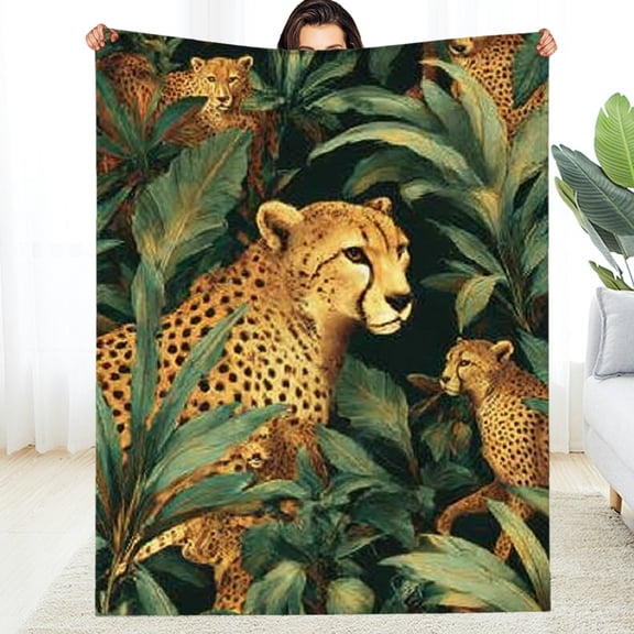 RKSupls Christmas Throw Blanket, Leopard Tropical Rainforest Soft Flannel Blanket, Fuzzy Warm Cozy New Year Winter Blanket for Couch Bed Home Decor, 30*40in