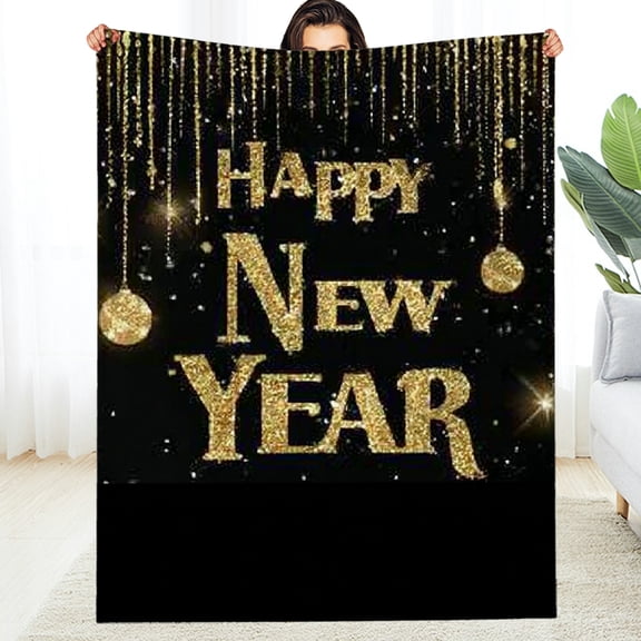 RKSupls Christmas Throw Blanket, Luxurious Shining Soft Flannel Blanket, Fuzzy Warm Cozy Happy New Year Blanket for Couch Bed Home Decor, 30*40in
