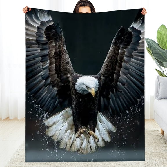 RKSupls Christmas Throw Blanket, Majestic Bald Eagle Soft Flannel Blanket, Fuzzy Warm Cozy Happy New Year Blanket for Couch Bed Home Decor, 30*40in